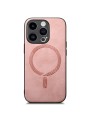 Предпазен гръб от еко кожа съвместим с MagSafe за Apple iPhone 14 Pro - розов