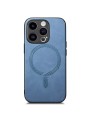 Предпазен гръб от еко кожа съвместим с MagSafe за Apple iPhone 14 Pro - син