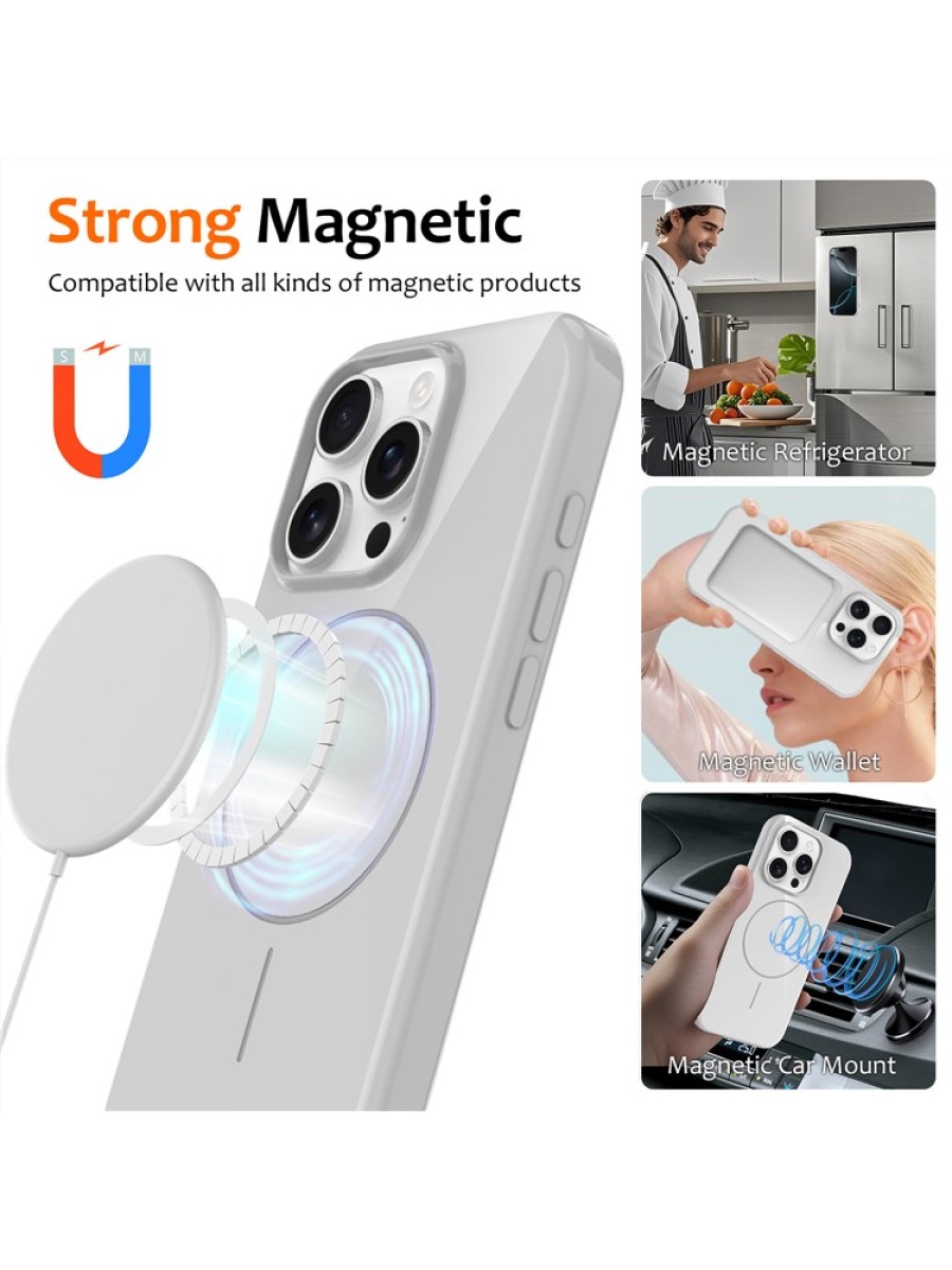 Предпазен гръб с каишка съвместим с MagSafe за Apple iPhone 14 Pro - бял