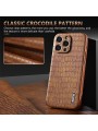 Предпазен гръб от еко кожа с крокодилски шарки за Apple iPhone 14 Pro - кафяв