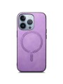 Предпазен гръб от еко кожа съвместим с MagSafe за Apple iPhone 14 Pro Max - лилав