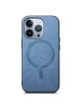 Предпазен гръб от еко кожа съвместим с MagSafe за Apple iPhone 14 Pro Max - син