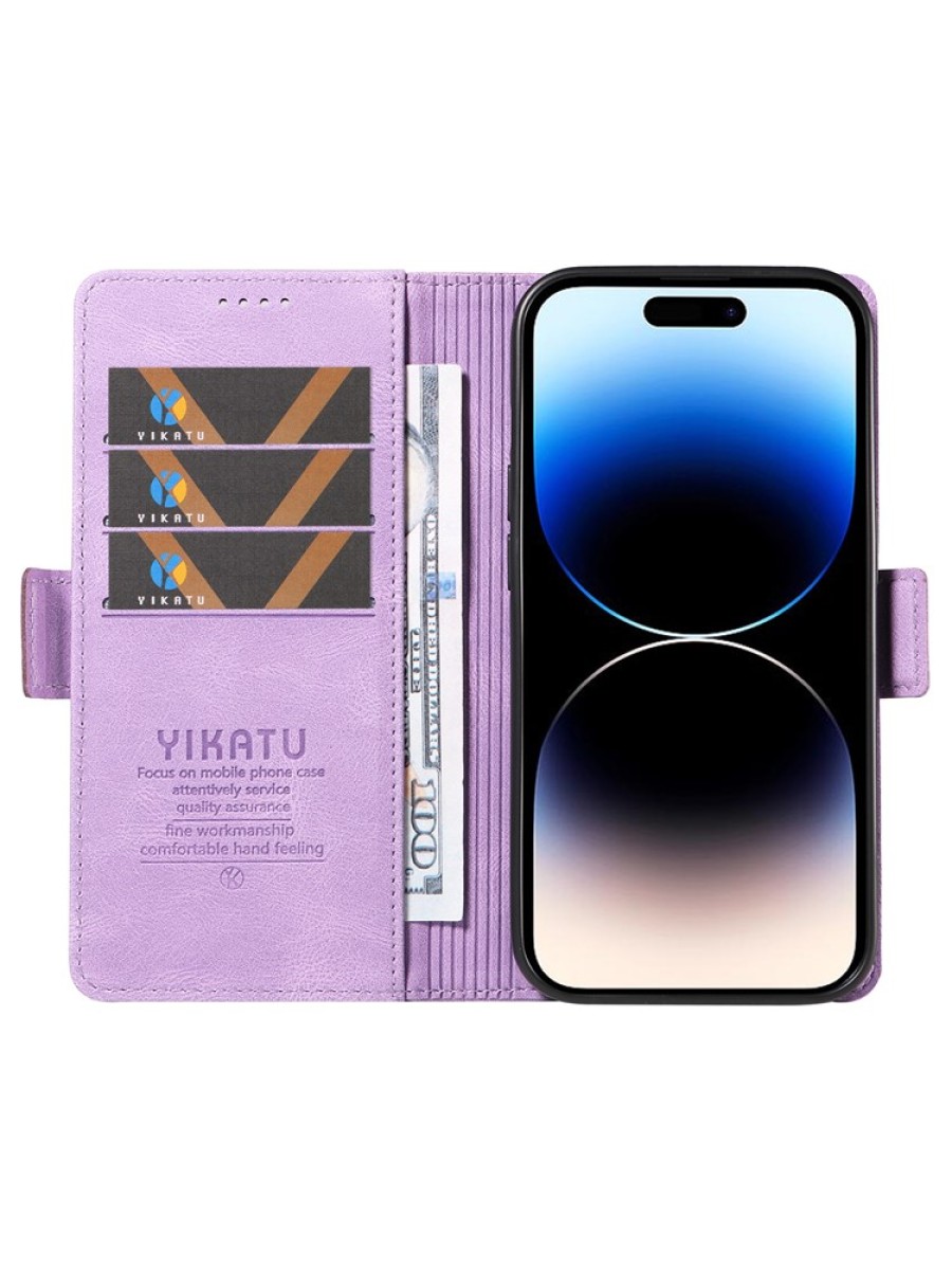 Калъф от еко кожа тип портмоне за Apple iPhone 14 Pro Max - лилав