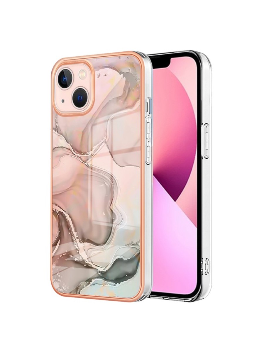 Предпазен удароустойчив гръб с мраморни шарки за Apple iPhone 15 - розов