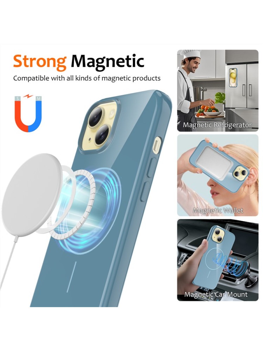 Предпазен гръб с каишка съвместим с MagSafe за Apple iPhone 15 - син