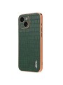 Предпазен гръб от еко кожа с крокодилски шарки за Apple iPhone 15 Plus - зелен