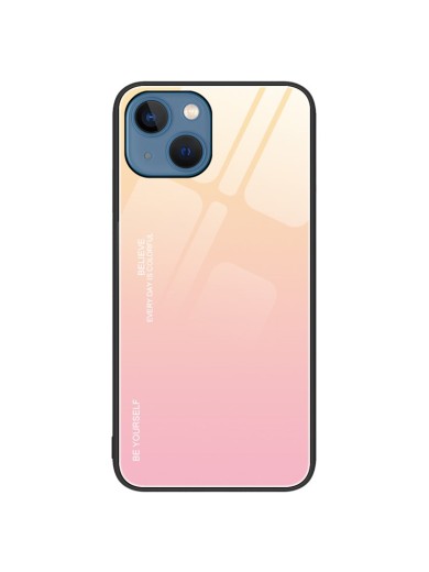 Предпазен гръб от закалено стъкло за Apple iPhone 15 Plus - златист и розов