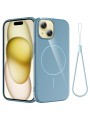 Предпазен гръб с каишка съвместим с MagSafe за Apple iPhone 15 Plus - син