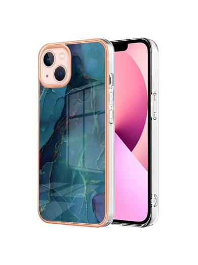 Предпазен удароустойчив гръб с мраморни шарки за Apple iPhone 15 Plus - зелен