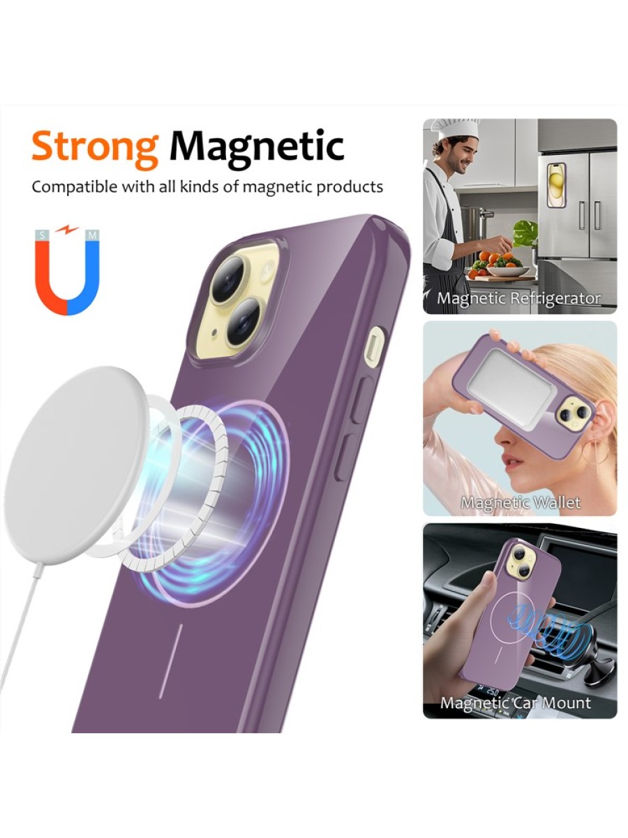 Предпазен гръб с каишка съвместим с MagSafe за Apple iPhone 15 Plus - лилав