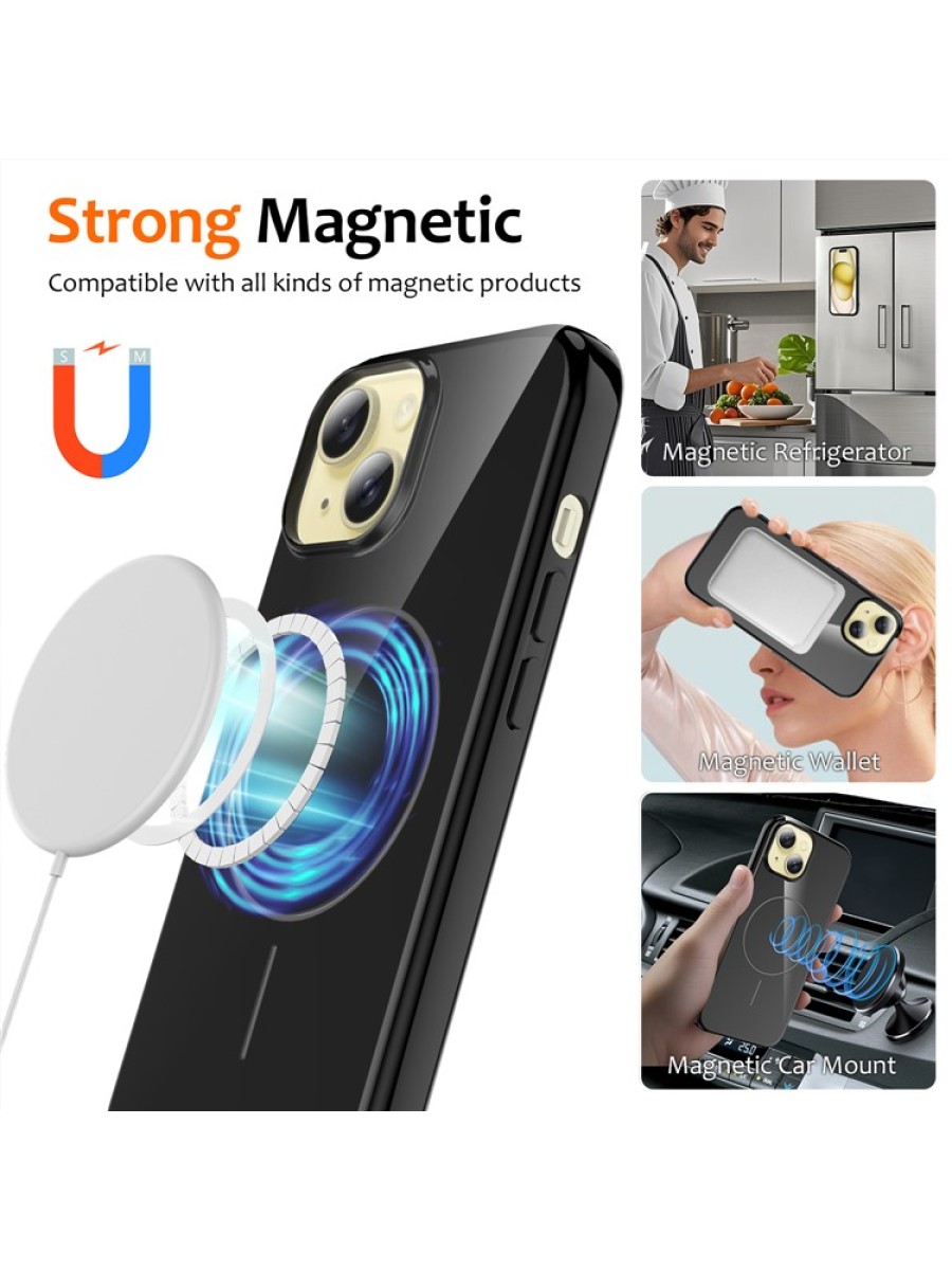 Предпазен гръб с каишка съвместим с MagSafe за Apple iPhone 15 Plus - черен
