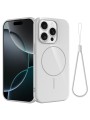 Предпазен гръб с каишка съвместим с MagSafe за Apple iPhone 15 Pro - бял