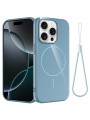Предпазен гръб с каишка съвместим с MagSafe за Apple iPhone 15 Pro - син