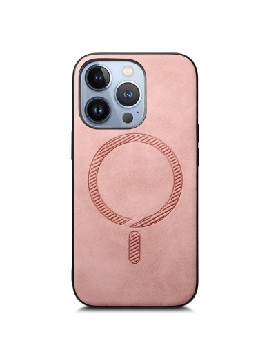 Предпазен гръб от еко кожа съвместим с MagSafe за Apple iPhone 15 Pro Max - розов