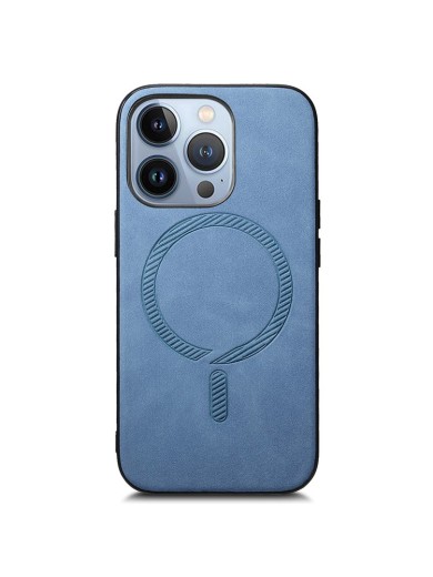 Предпазен гръб от еко кожа съвместим с MagSafe за Apple iPhone 15 Pro Max - син