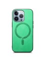 Предпазен гръб от еко кожа съвместим с MagSafe за Apple iPhone 15 Pro Max - зелен