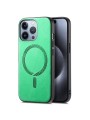 Предпазен гръб от еко кожа съвместим с MagSafe за Apple iPhone 15 Pro Max - зелен