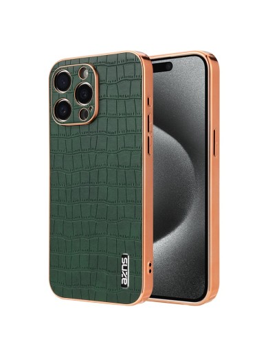 Предпазен гръб от еко кожа с крокодилски шарки за Apple iPhone 15 Pro Max - зелен