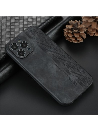 Противоплъзгащ се тънък гръб от еко кожа за Apple iPhone 15 Pro Max - черен