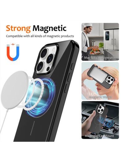 Предпазен гръб с каишка съвместим с MagSafe за Apple iPhone 15 Pro Max - черен