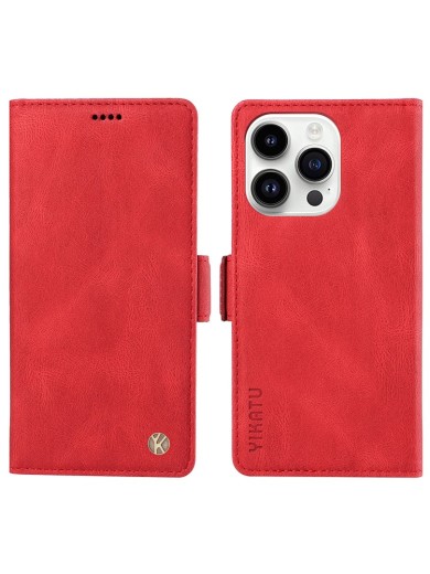 Калъф от еко кожа тип портмоне за Apple iPhone 15 Pro Max - червен