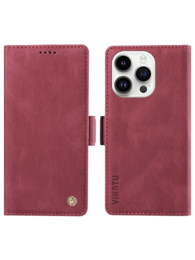 Калъф от еко кожа тип портмоне за Apple iPhone 15 Pro Max - червен