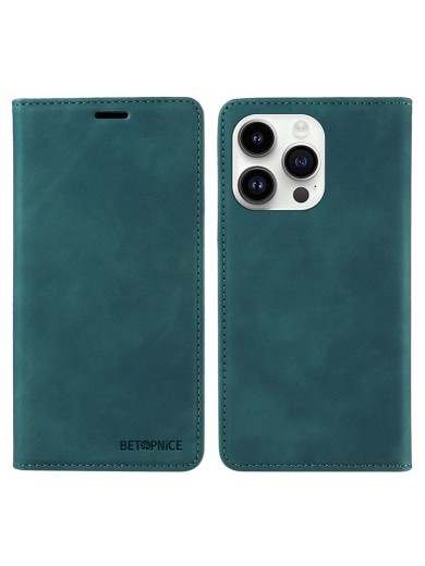 Калъф от еко кожа тип портмоне за Apple iPhone 15 Pro Max - зелен