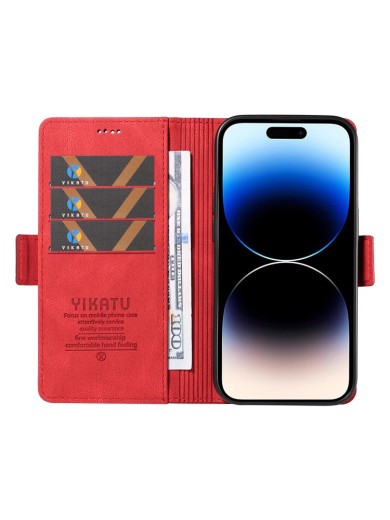 Калъф от еко кожа тип портмоне за Apple iPhone 15 Pro Max - червен