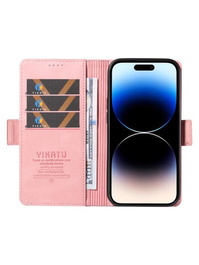 Калъф от еко кожа тип портмоне за Apple iPhone 15 Pro Max - розов