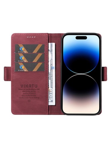 Калъф от еко кожа тип портмоне за Apple iPhone 15 Pro Max - червен