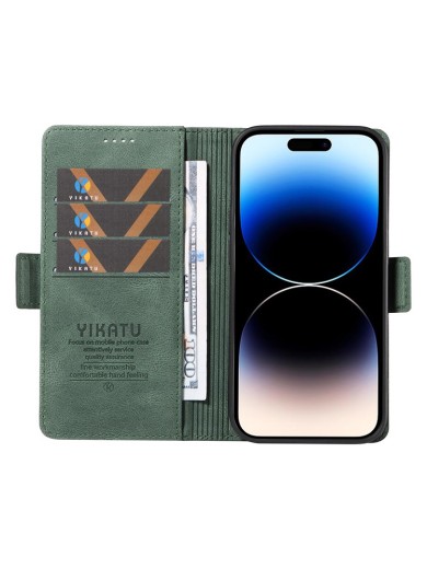 Калъф от еко кожа тип портмоне за Apple iPhone 15 Pro Max - зелен