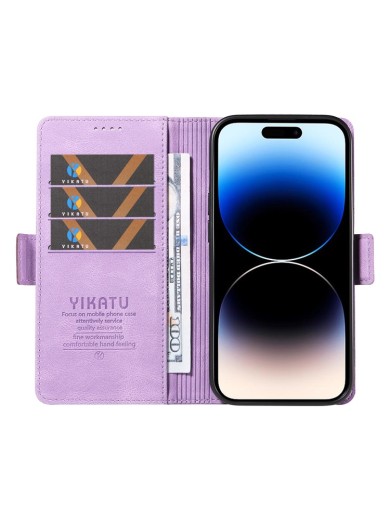 Калъф от еко кожа тип портмоне за Apple iPhone 15 Pro Max - лилав