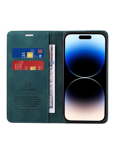 Калъф от еко кожа тип портмоне за Apple iPhone 15 Pro Max - зелен