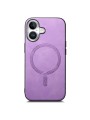 Предпазен гръб от еко кожа съвместим с MagSafe за Apple iPhone 16 - лилав