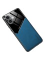 Предпазен гръб с покритие от еко кожа за Apple iPhone 16 - син