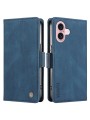 Калъф от еко кожа тип портмоне за Apple iPhone 16 - син