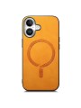 Предпазен гръб от еко кожа съвместим с MagSafe за Apple iPhone 16 Plus - жълт