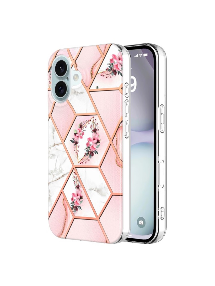 Предпазен удароустойчив гръб с цветни шарки за Apple iPhone 16 Plus - розов