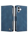 Калъф от еко кожа тип портмоне за Apple iPhone 16 Plus - син