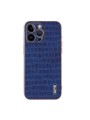 Предпазен гръб от еко кожа с крокодилски шарки за Apple iPhone 16 Pro - син