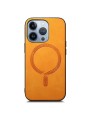Предпазен гръб от еко кожа съвместим с MagSafe за Apple iPhone 16 Pro - жълт