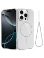 Предпазен гръб с каишка съвместим с MagSafe за Apple iPhone 16 Pro - бял