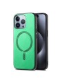 Предпазен гръб от еко кожа съвместим с MagSafe за Apple iPhone 16 Pro - зелен