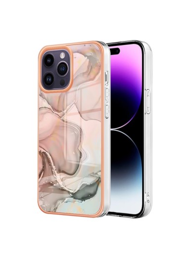 Предпазен удароустойчив гръб с мраморни шарки за Apple iPhone 16 Pro - розов