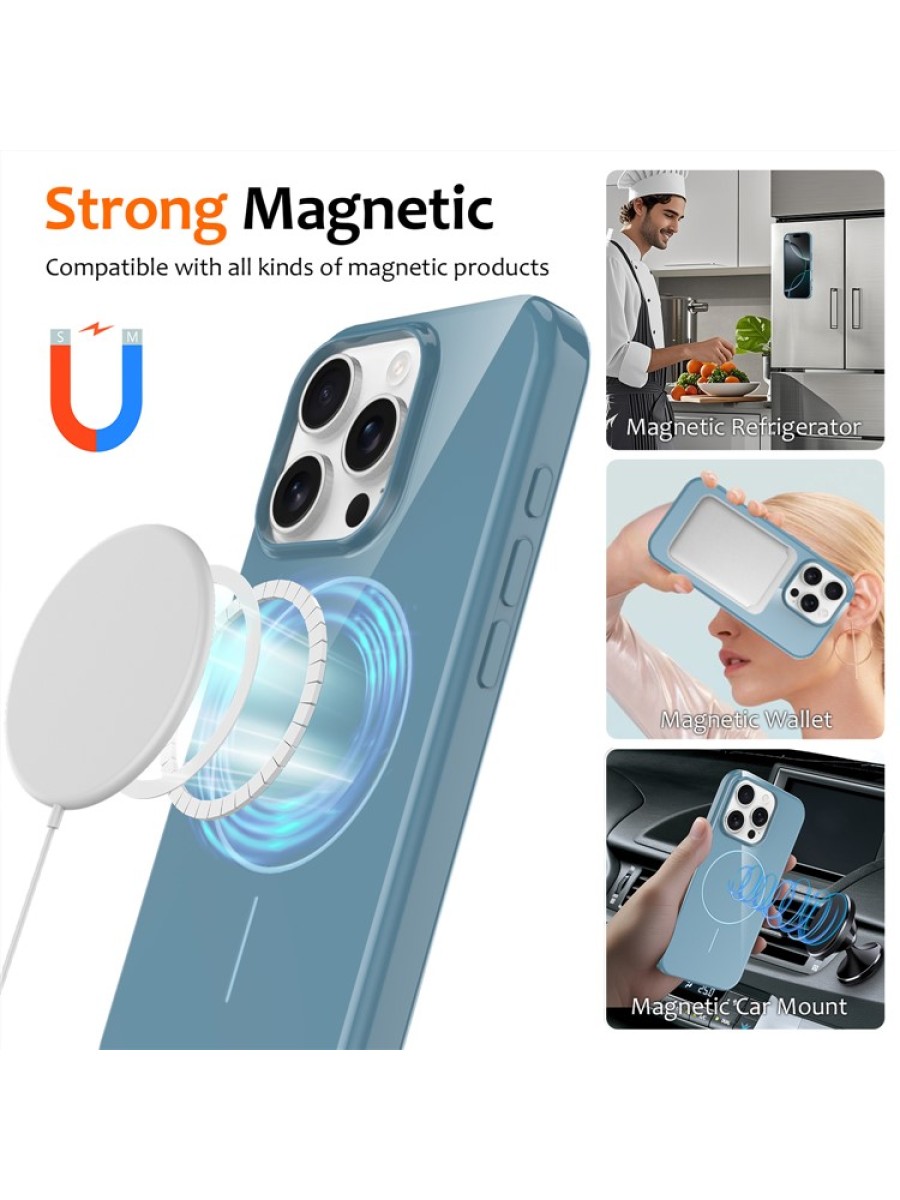 Предпазен гръб с каишка съвместим с MagSafe за Apple iPhone 16 Pro - син