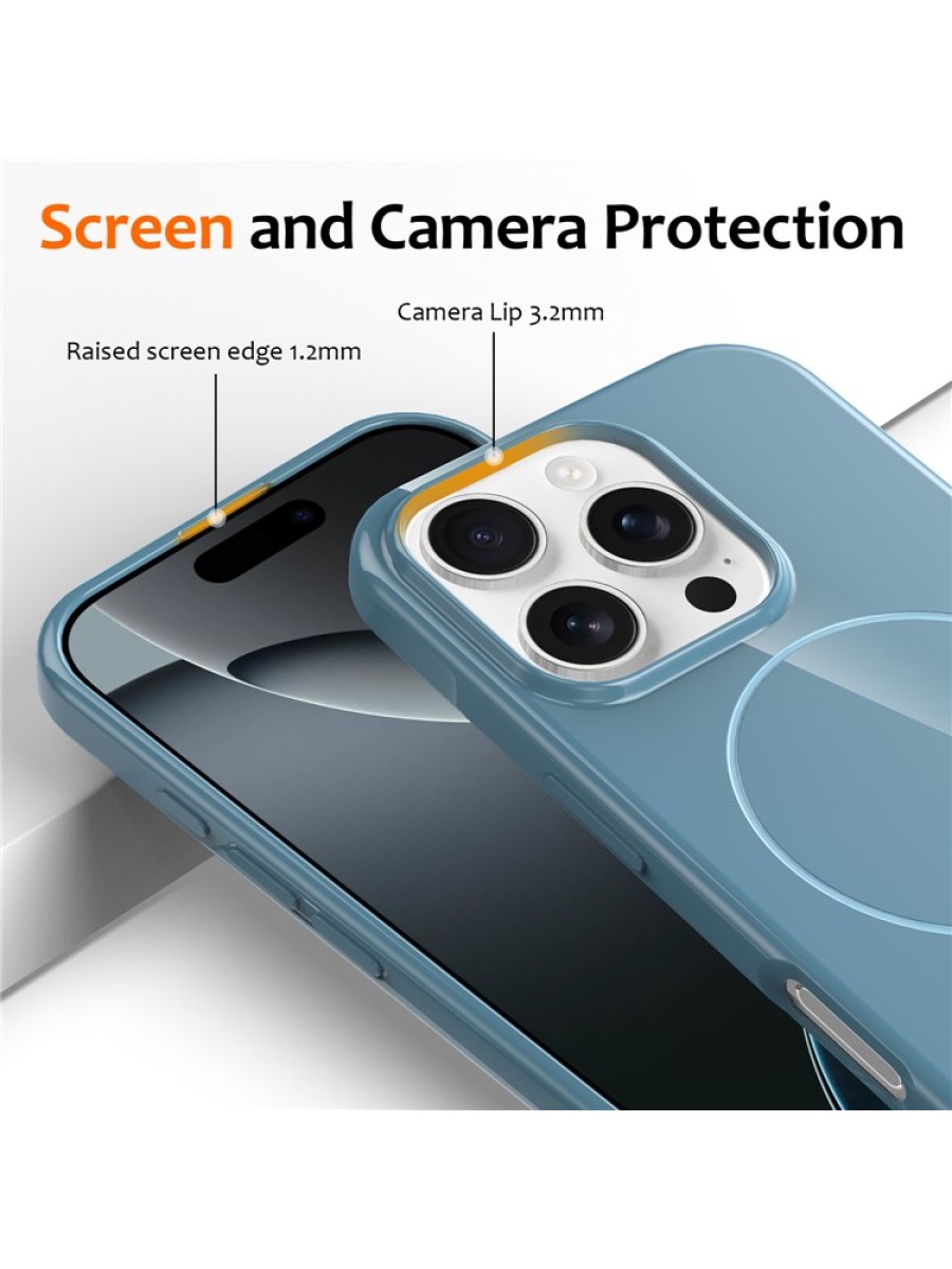 Предпазен гръб с каишка съвместим с MagSafe за Apple iPhone 16 Pro - син
