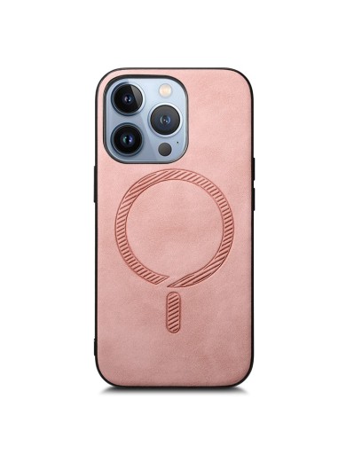 Предпазен гръб от еко кожа съвместим с MagSafe за Apple iPhone 16 Pro Max - розов