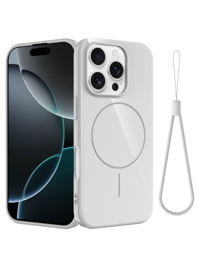 Предпазен гръб с каишка съвместим с MagSafe за Apple iPhone 16 Pro Max - бял