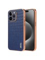 Предпазен гръб от еко кожа с крокодилски шарки за Apple iPhone 16 Pro Max - син