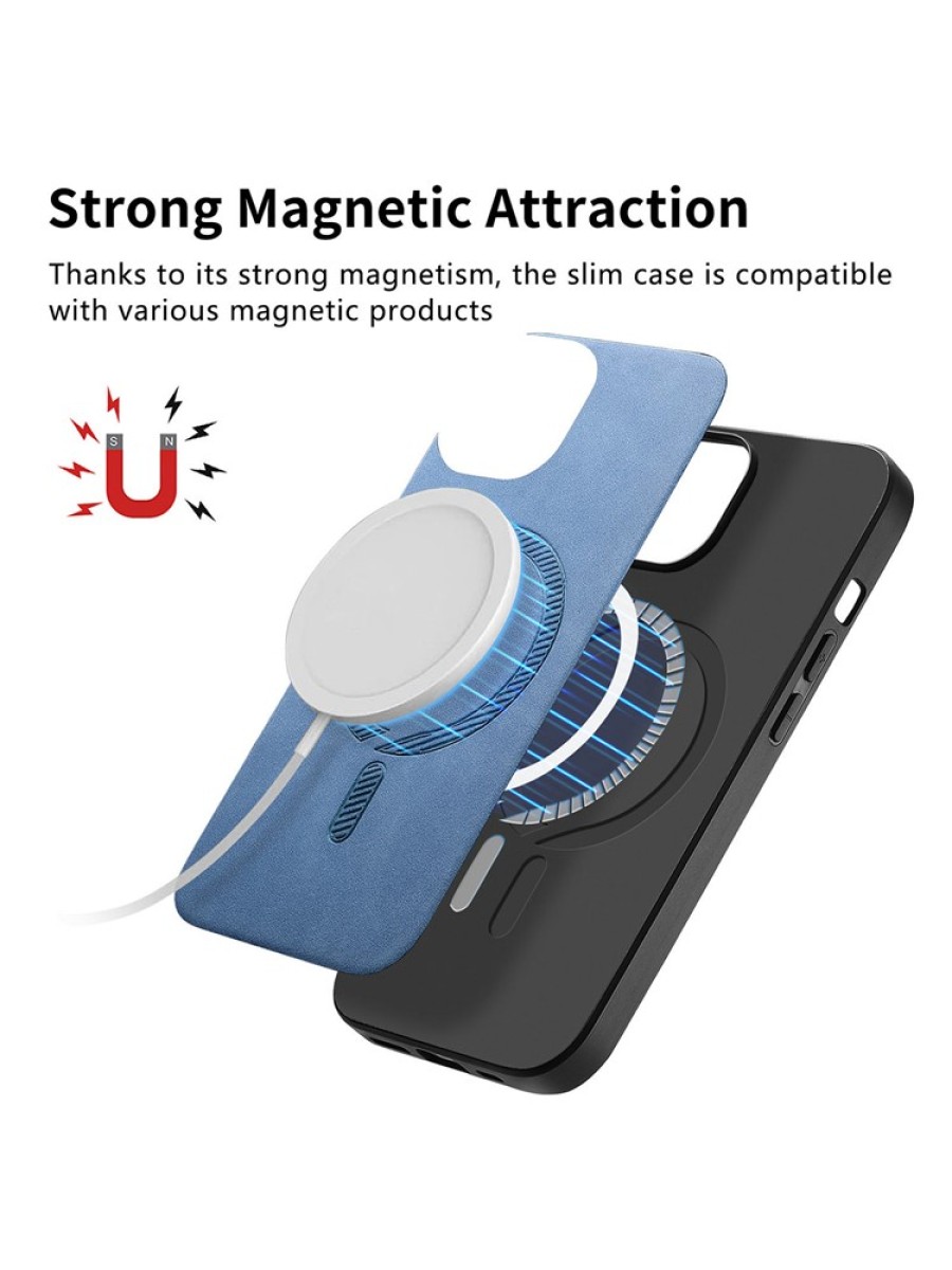 Предпазен гръб от еко кожа съвместим с MagSafe за Apple iPhone 16 Pro Max - черен